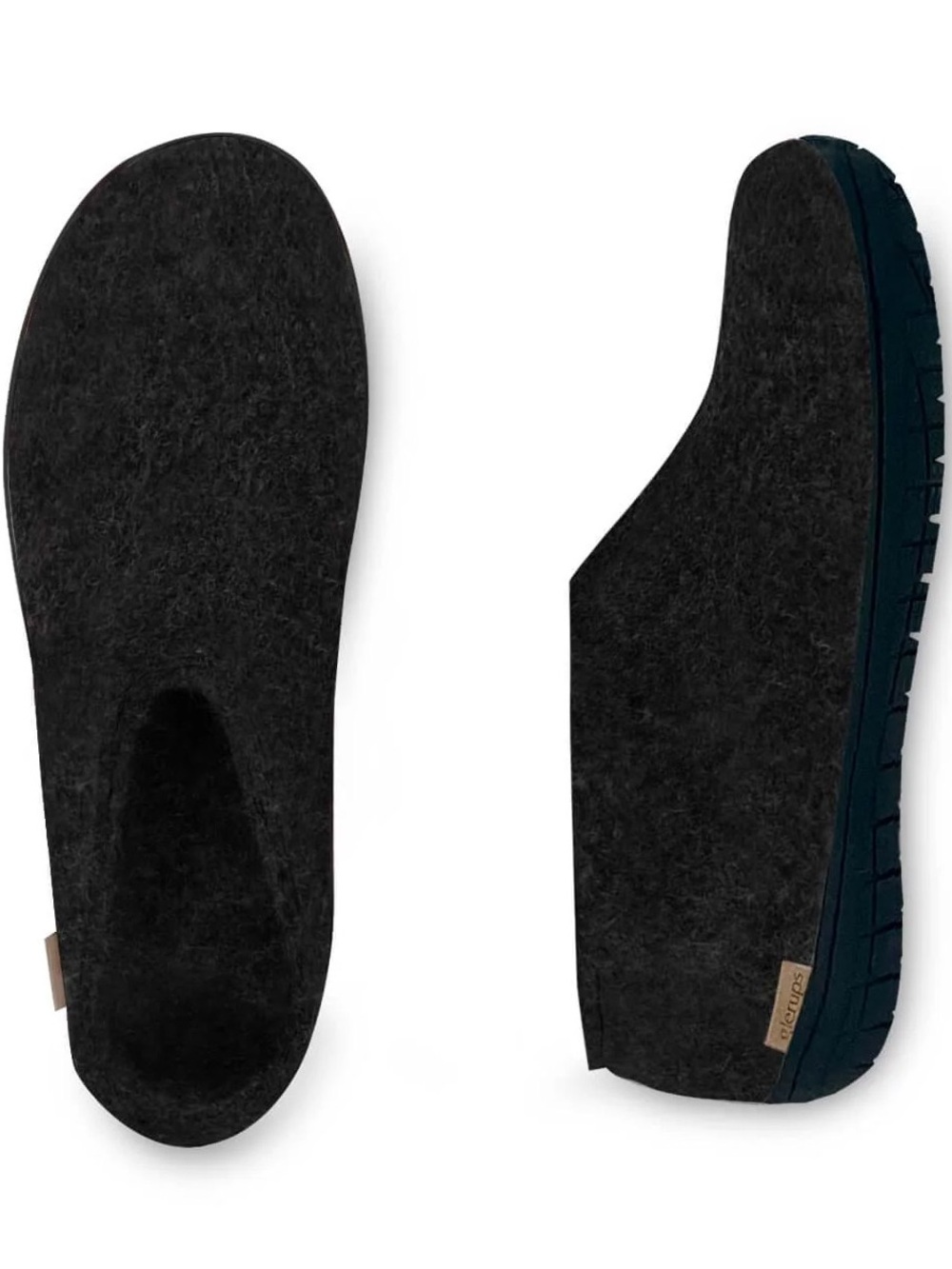 Glerups Slip-On slippers in black, featuring a 100% pure wool 7.5 women